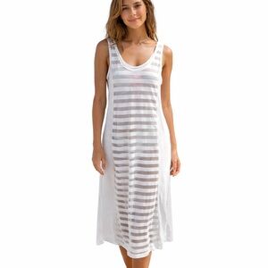 Miken White Sheer Striped Swim Cover-up